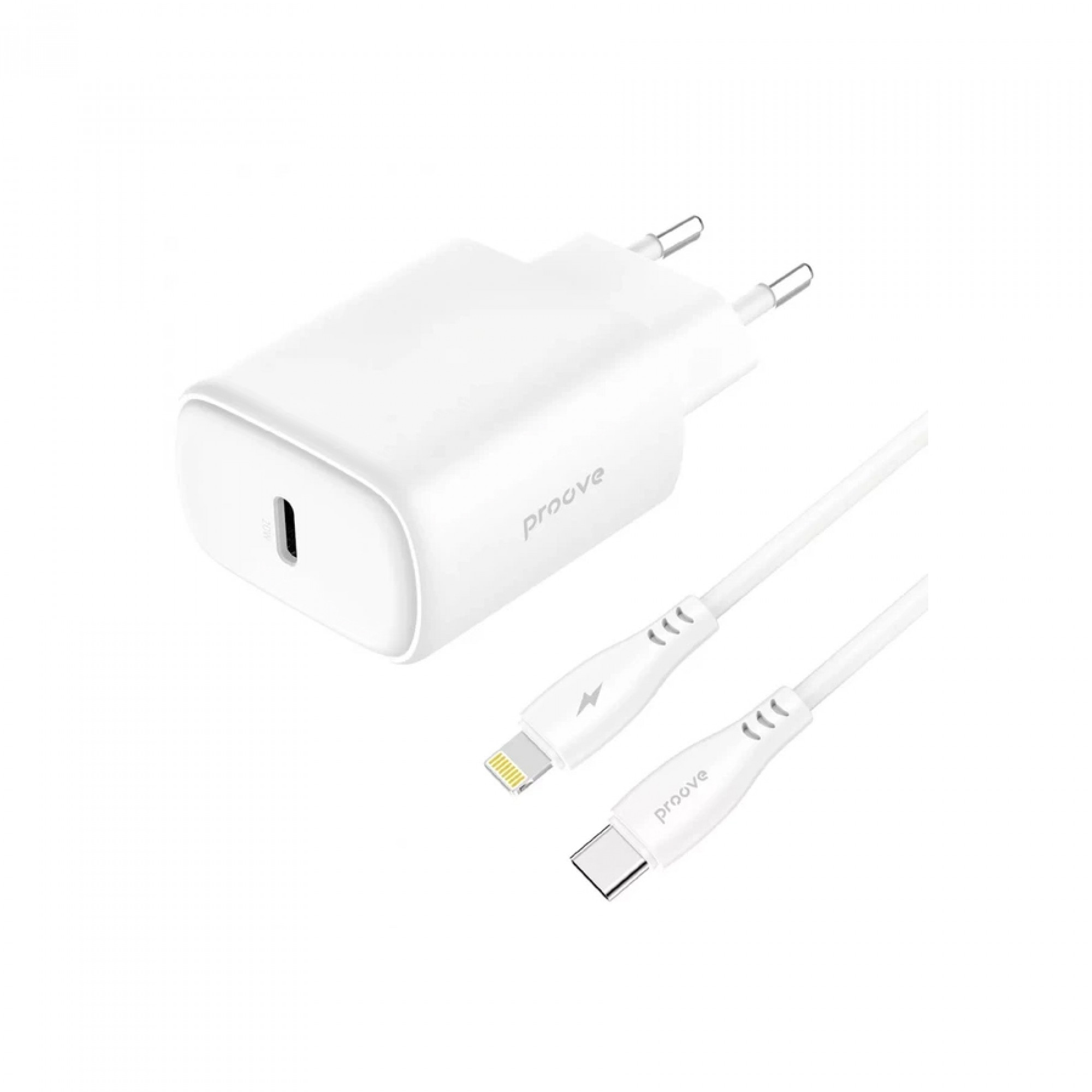 МЗП Proove Silicone Power 2 20W (Type-C) + Cable Type-C to Lightning (1m) (white)